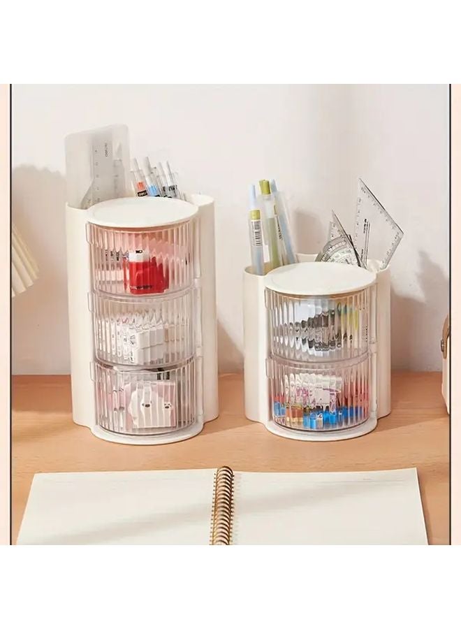 Beige Yellow 2 Tier Rotating Makeup Jewelry Organizer Desktop Storage For Cosmetics Brushes Stationery - Image 5